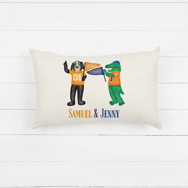 House Divided Tennessee Volunteers and Florida Gators Natural Pillow Cover 12x18 or 16x16 | Vols Fan Gift | Gators Fan Gift