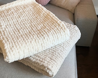 Handmade Chunky Knit Blanket: Bulky Chenille Yarn
