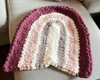 Handgebreide chenille-regenboogdeken en kussenset: babyspeelkleed
