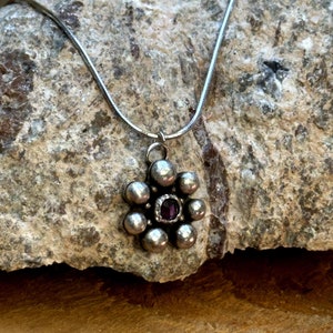 Sterling Silver Amethyst Flower Necklace- 18&quot; Chain