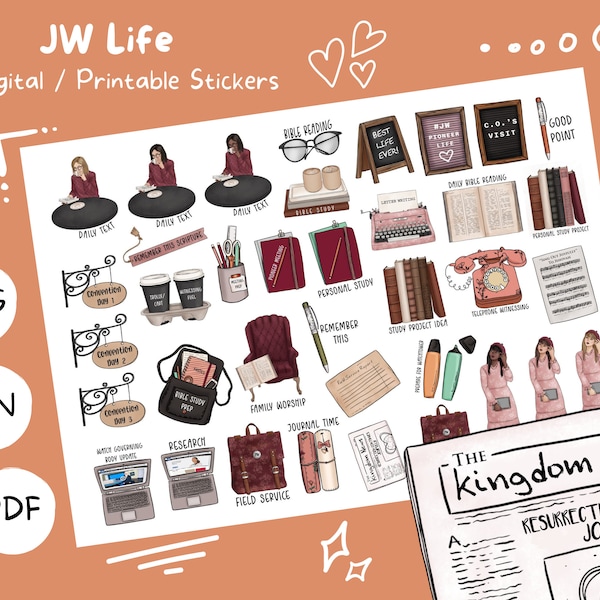 JW Life | Digital Download | Printable Planner Clipart Stickers | PDF | PNG | Goodnotes