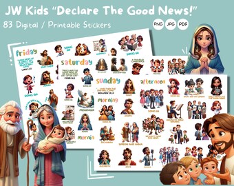 Congrès 2024 | Enfants | JW déclare la bonne nouvelle | Stickers Clipart imprimables | PDF | png | Fichiers JPEG