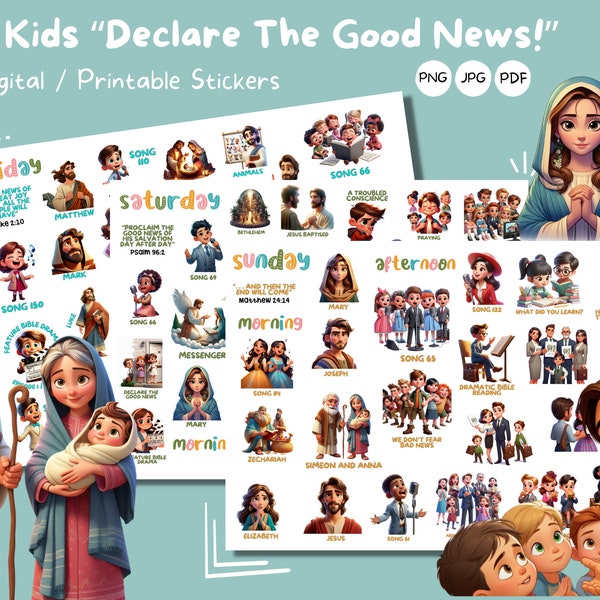 Congrès 2024 | Enfants | JW déclare la bonne nouvelle | Stickers Clipart imprimables | PDF | png | Fichiers JPEG