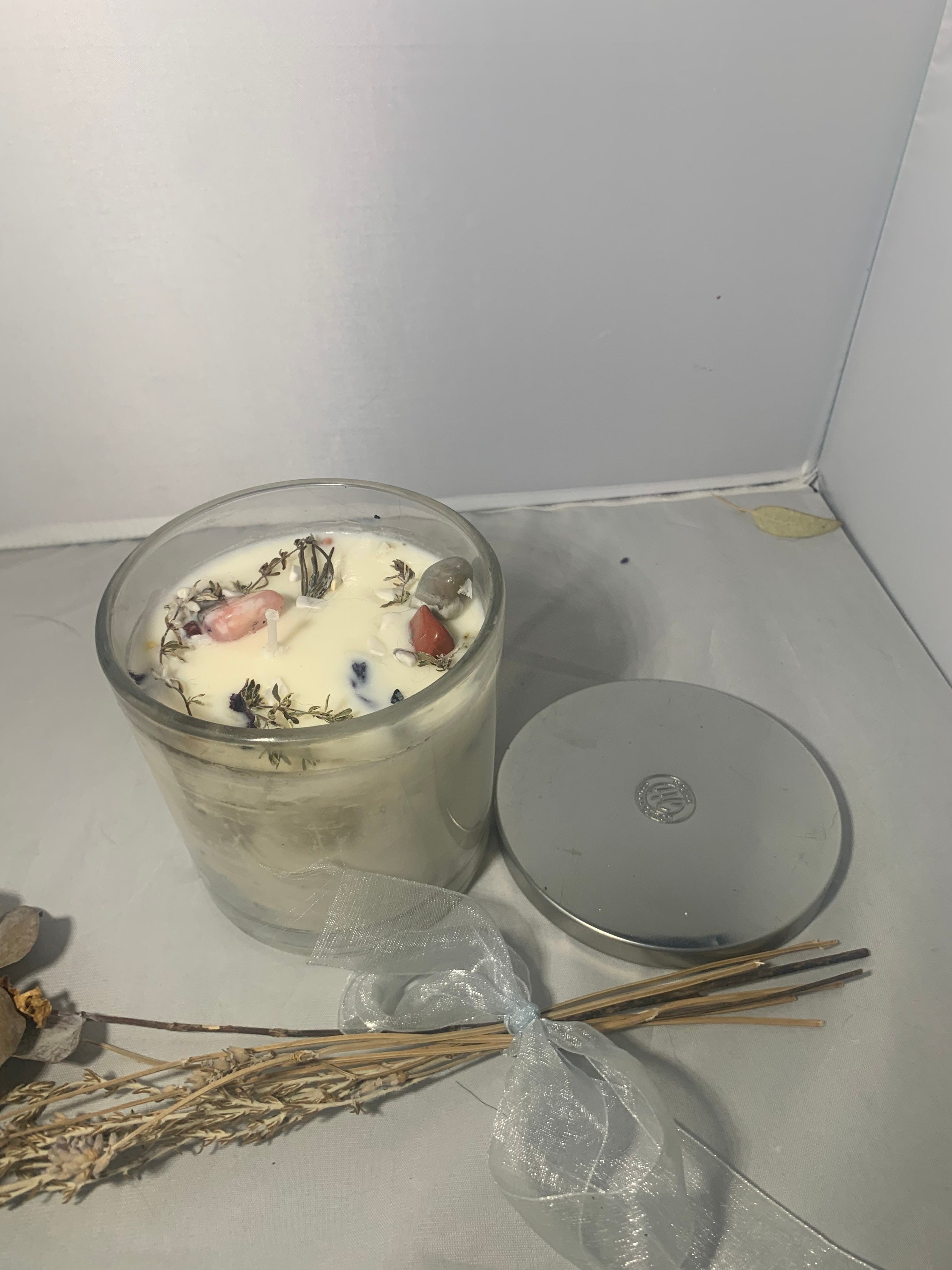 Large Handmade Crystal Candle With Soy Wax and Essential Oils Eco