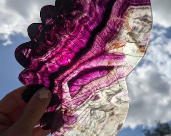 Huge Fluorite Peacock Feather Crystal Carving~super vibrant & high quality crystal with incredible flashes within~ Banded/Rainbow Fluorite