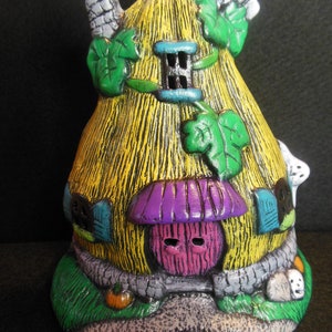 Halloween Village Pumpkin Fairy House Ceramic Hand Painted with Acrylic