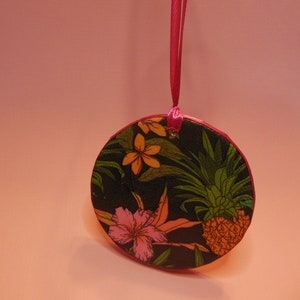 Tropical Hibiscus Pineapple Ornament Ceramic Mixed Media