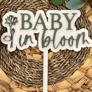 Baby in Bloom Cake Topper, Layered Acrylic Baby in Bloom Cake Topper, Garden Party Baby Shower Theme, Custom Baby Cake Topper, Gender Reveal