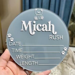 Teddy Bear Baby Stat Sign Personalized Baby Birth Announcement Sign Custom Newborn Plaque Hospital Baby Sign Nursery Keepsake Gift for Mom