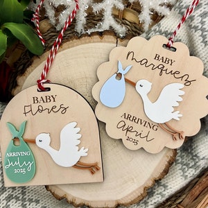 Stork Pregnancy Announcement  Ornament, Baby Announcement Christmas Ornament, Gender Reveal Ornament, Baby Christmas Ornament