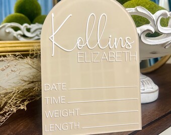 Letrero de acrílico con el nombre del nacimiento del bebé, placa de anuncio del hospital para el bebé, recuerdo personalizado para el bebé, accesorio fotográfico para revelar el nombre del recién nacido, regalo para baby shower