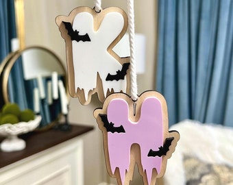 Etichetta personalizzata per cestino di Halloween in legno: decorazione per borsa con iniziali in acrilico