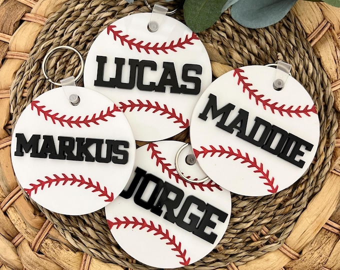 Baseball Bag Name Tag, Personalized Baseball Keychain, Custom Baseball Name Keychain, Bat Bag Name Tag,  Baseball Team Gift For Baseball Fan