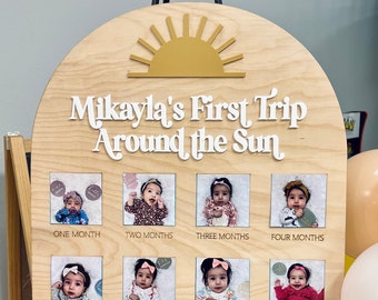 Bacheca delle tappe del primo viaggio intorno al sole, Bacheca delle foto delle tappe mensili, Bacheca del primo compleanno, Bacheca delle tappe del primo anno di vita del bambino