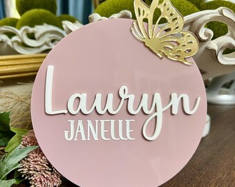 Acrylic Butterfly Baby Girl Name Sign, Butterfly Baby Hospital Sign, Butterfly Name Reveal Sign, Whimsical Nursery Decor, Baby Announcement