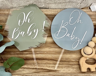 Adorno acrílico para tarta "Oh Baby", adorno para tarta de baby shower, adorno para tarta "Oh Baby", adorno acrílico para tarta "Oh Baby", letrero para revelar el género, adorno para tarta de bebé