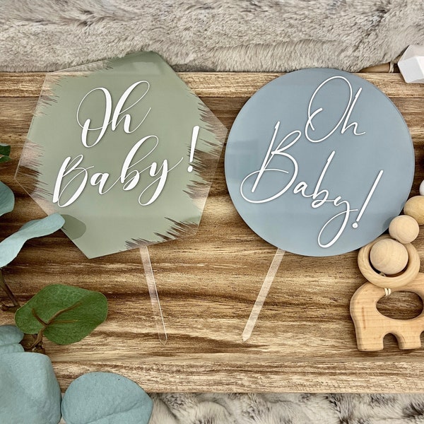 Oh Baby Acrylic Cake Topper, Baby Shower Cake Topper, Oh Baby Cake Topper, Acrylic Oh Baby Cake Topper, Gender Reveal Sign, Baby Cake Topper