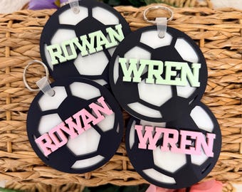 Personalized Soccer Bag Tag, Custom Soccer Name Tag, Kids Soccer Gift, Sports Backpack Tag, Acrylic Soccer Keychain, Team Gift