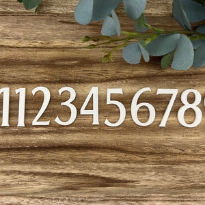 May include: White wooden numbers 01123456789 on a brown wooden background.