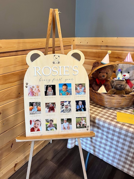Beary First Birthday Milestone Board Monthly Milestone Photo Board Birthday Photo Display One Year Of Baby Milestone Board Beary First Year