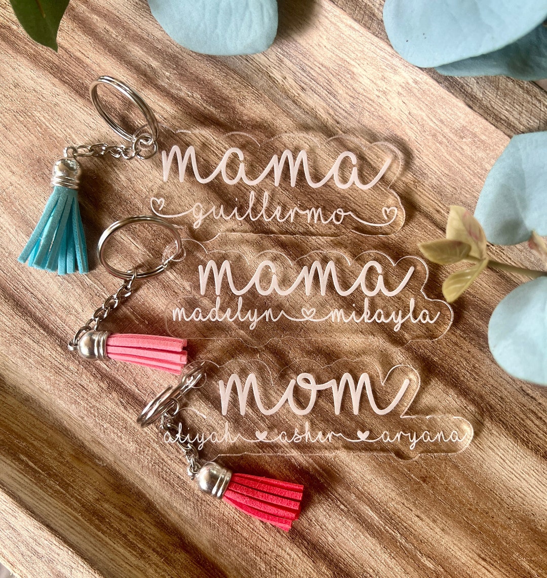 Acrylic Mama Keychain, Personalized Keychain for Mom, Engraved Custom