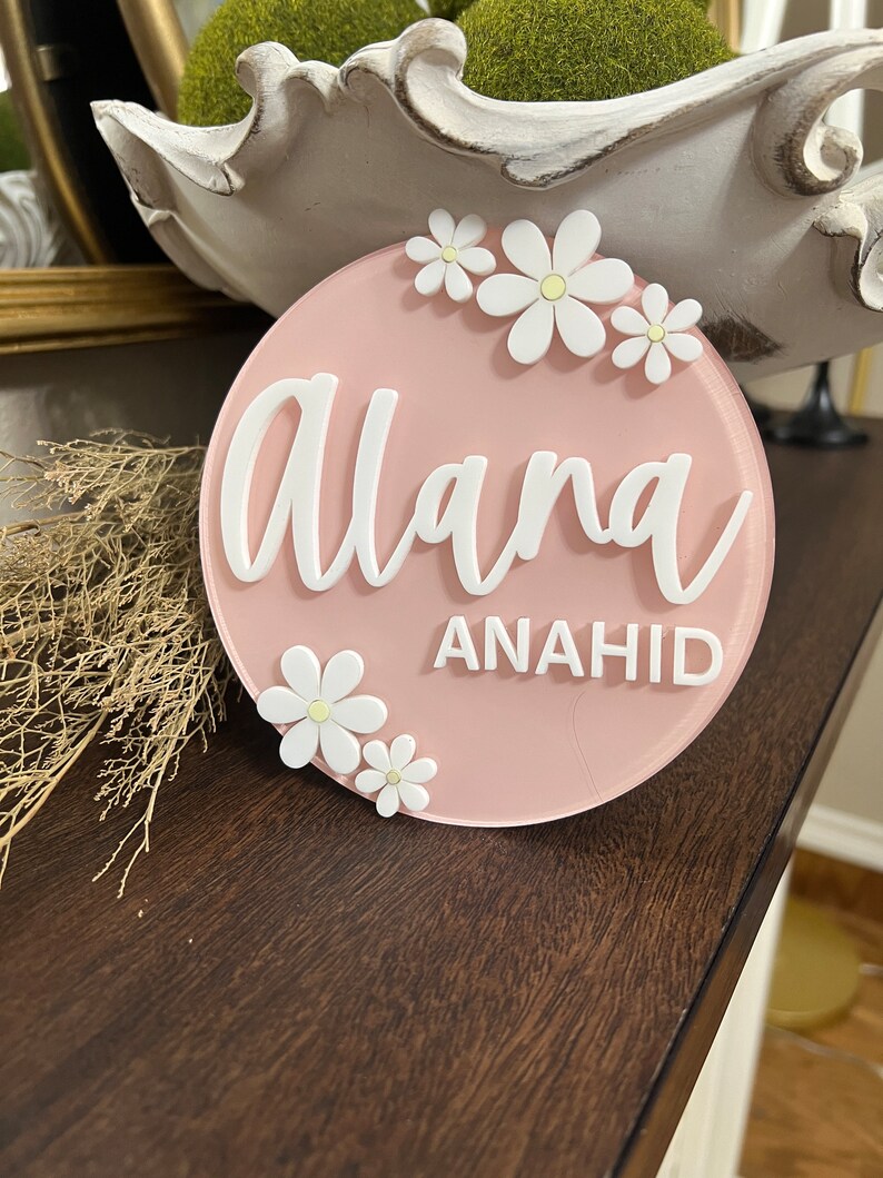 Acrylic Baby Name Announcement, Daisy Baby Hospital Sign, 3D Baby Name ...