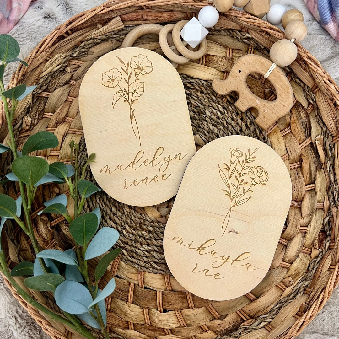 Wooden Birth Month Flower Baby Announcement Personalized Baby Etsy