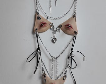 Unieke handgemaakte lingerieset | Lippen- en monddesign | Siliconen | op bestelling gemaakt