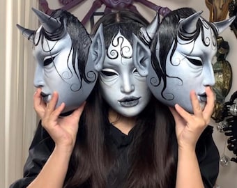 Black and white demon mask