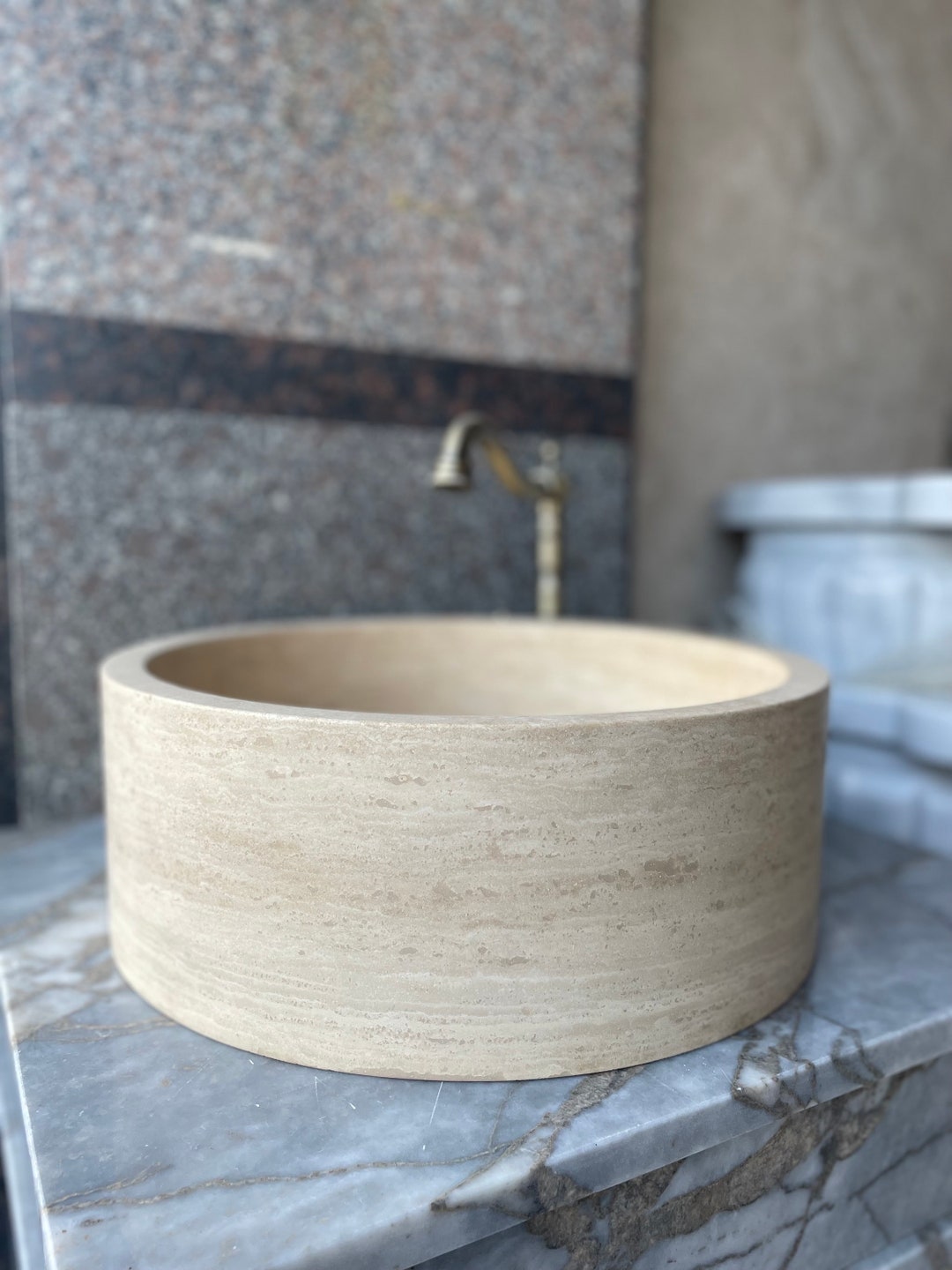 Travertine Bathroom Vessel Sink 100 Natural Stone Travertine Etsy