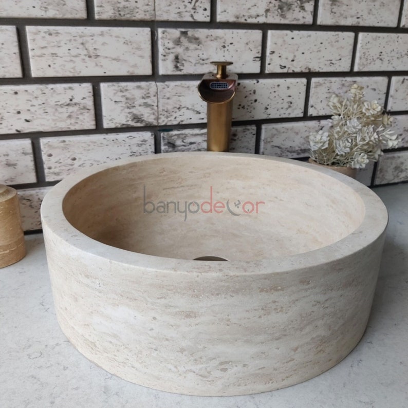 Travertine Bathroom Vessel Sink 100 Natural Stone Travertine Etsy
