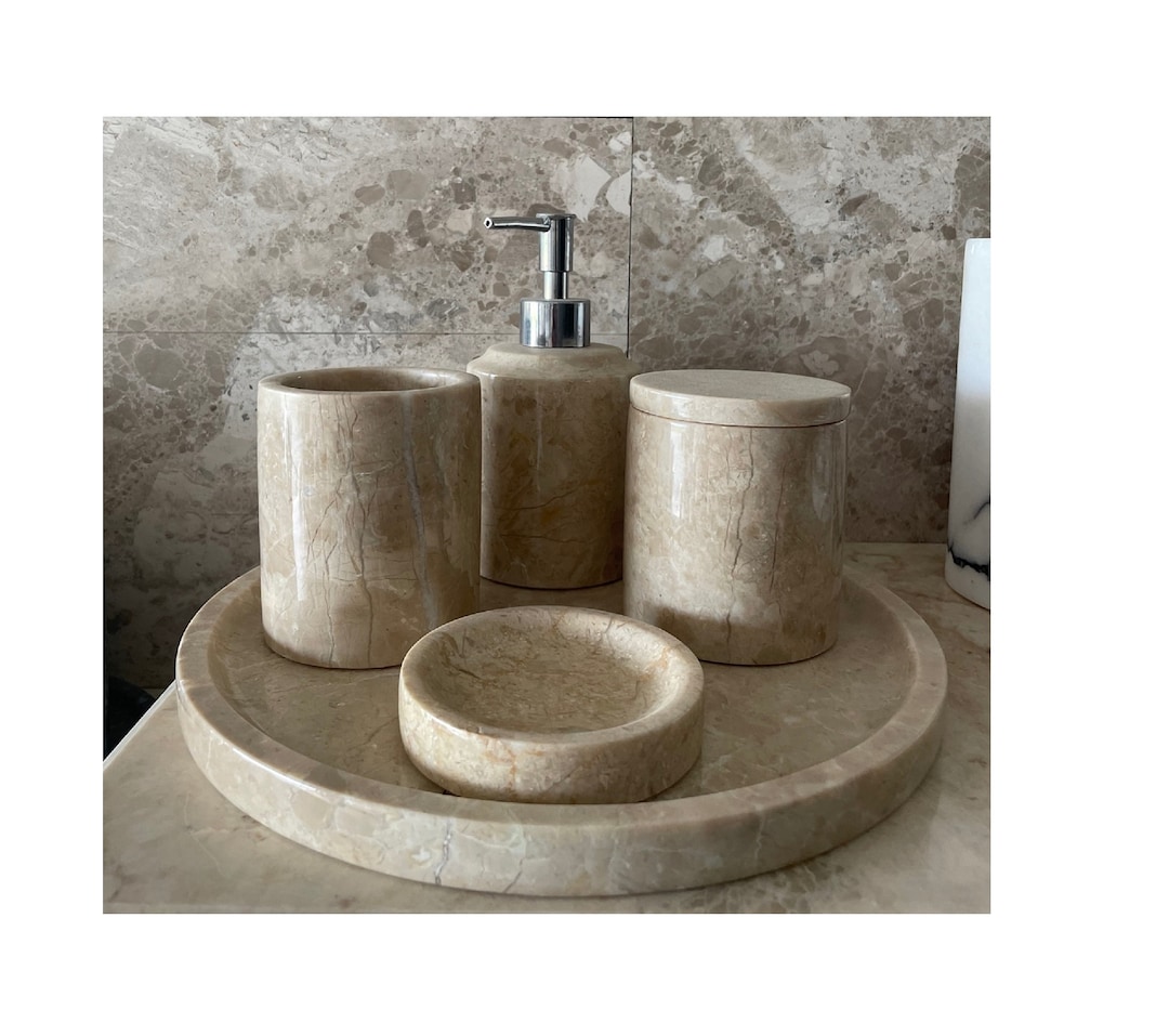Marble Bathroom Accessory Set Etsy