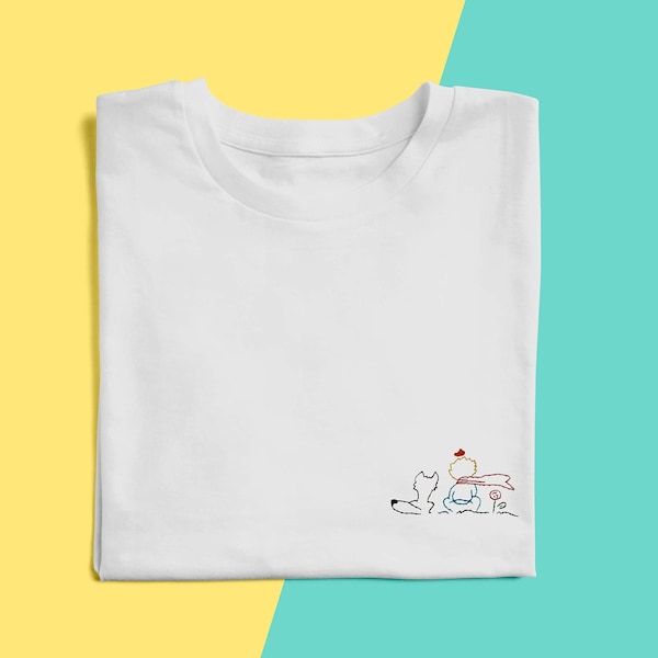 La chemise brodée du petit prince, tee-shirt unisexe personnalisé en coton 100% biologique, t-shirt d'art de broderie personnalisé, cadeau pour lui, cadeau pour elle