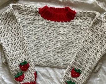 Pull fraise au crochet