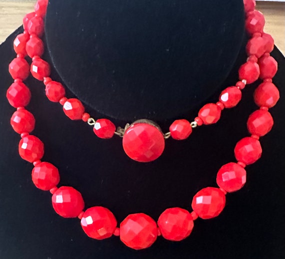 Red Faceted Chinese Crystal Necklace #3009 - image 1