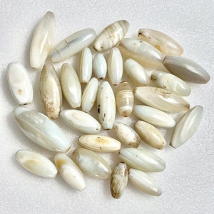 Strand of Antique 18th-19th Century White Banded Agate Oval Trade Beads #1009