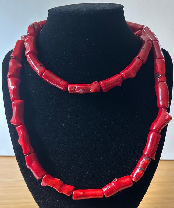 Large Vintage Red Coral Necklace #3002