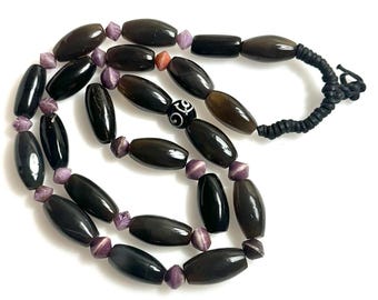 Grand rang de perles ellipsoïde en agate brune naturelle n° 1012