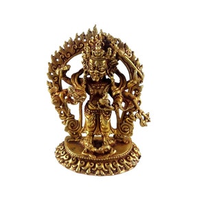 8 cm, Buddhist Miniature Statue of White MAHAKALA, Handbeaten & Full Gold Handplated, Handmade in Nepal by Tibetan Community