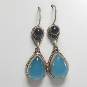 Silver Tibetan Earrings, Handmade with Sterling Silver 925 & Real Stones Setting, (Onix, Quartz, Turquoise or Tiger Eyes), HandMade in Nepal