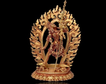 17 cm, Buddhist Statue of Vajrayogini, Handbeaten with Full Fire Gold Handplating, Handmade in Nepal by Tibetan Community