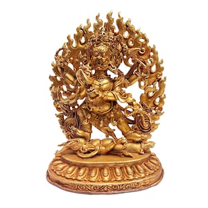 15 cm, FULL GOLD Buddhist Statue of Black MAHAKALA, Unique Piece, Full Gold Plated, Fine Quality & Handmade in Nepal.