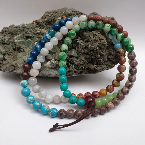 8 mm - 108 7 Chakras Prayer Beads Mala for Mantra chanting, Essential tool for a meditation, Handmade in Nepal by Tibetan Community