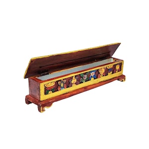 MEDIUM SIZE- Traditional Tibetan Wooden Incense Burner, Handcarved with Buddhist Symbols, Handpainted with Thangka Colors,Handmade in Nepal