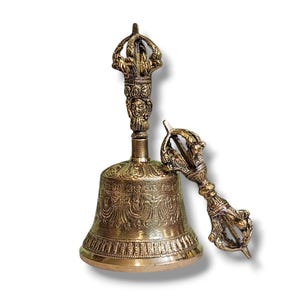 SMALL SIZE - 13 cm, Bell and Dorjee/Vajra Set for Buddhist Rituals & Meditation Tool, Handcarved with Brass,Buddhist gifts,Handmade in Nepal