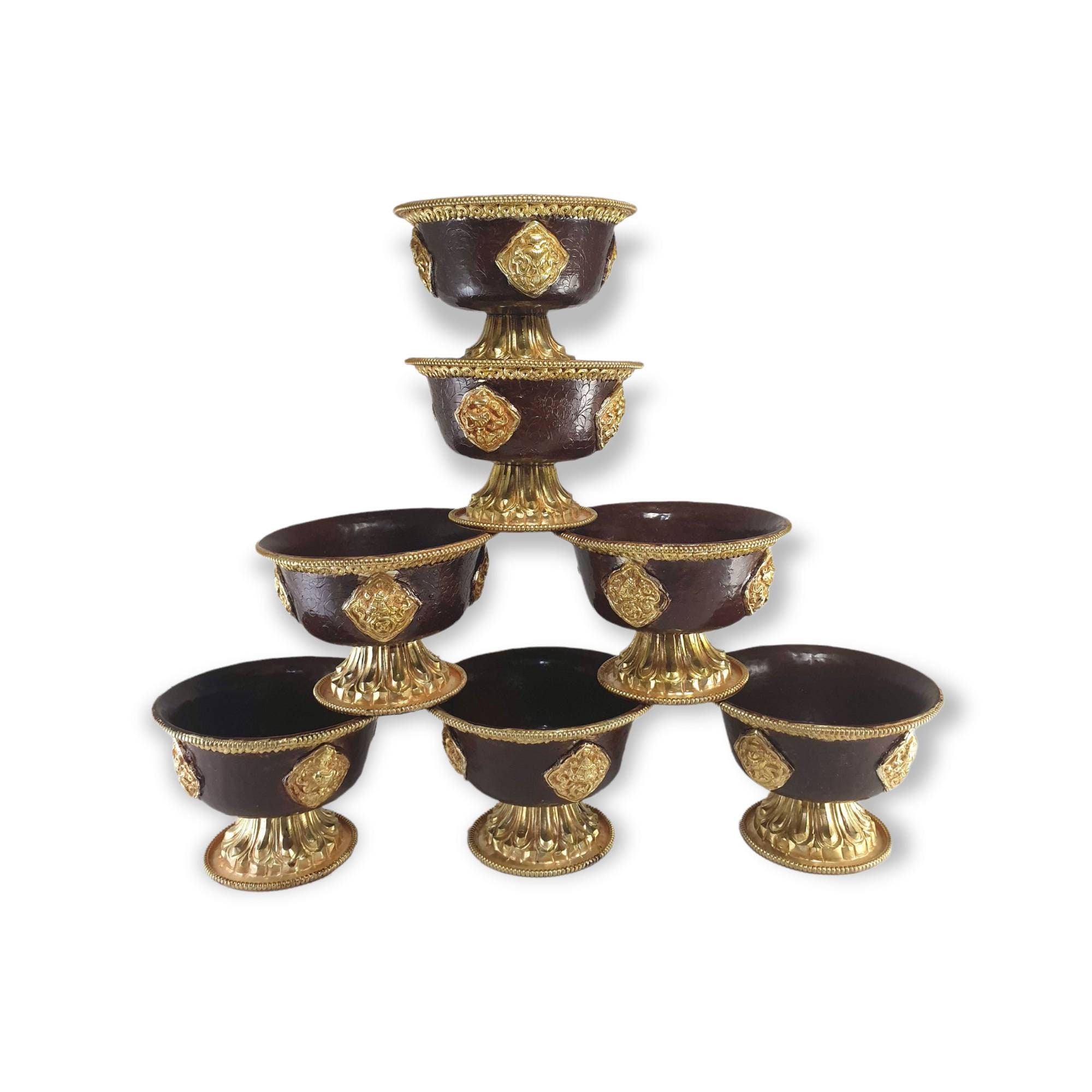 LARGE Tibetan Offering Bowls Set With Stand for Buddhist Rituals Hancarved With Gold Plated Oxidation 7 Pieces Set Handmade in Nepal Etsy UK