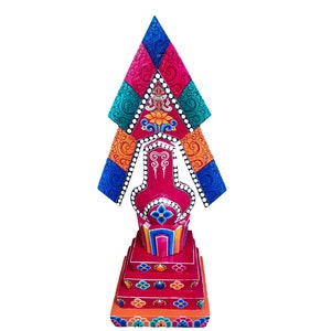 40 cm, Tibetan Wooden TORMA for Buddhist Rituals, Offering Item of 100 Gods, HandPainted with Natural Thangka Colors, Handmade in Nepal.