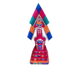 40 cm, Tibetan Wooden TORMA for Buddhist Rituals, Offering Item of 100 Gods, HandPainted with Natural Thangka Colors, Handmade in Nepal.
