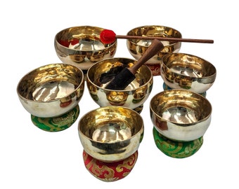 11/17 Cm Diameter, Seven Chakra Set Singing Bowls For Professional Sound Healing & Sound Therapy, Natural Glossy Finishing, Handmade in Nepal