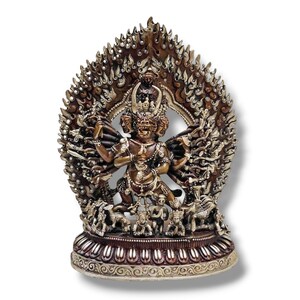 20 cm, Buddhist Statue of YAMANTAKA, Megasambhara, Vajrabhairava, Handbeaten with Copper, Silver & Chocolate Oxidation, Handmade in Nepal